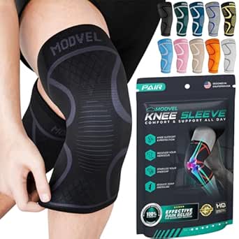 Modvel Compression Knee Brace for Women & Men - 2 Pack Knee Brace for Women Running Knee Pain, Knee Support Sleeve, Workout Sports Braces for Meniscus Tear ACL & Arthritis Pain Relief