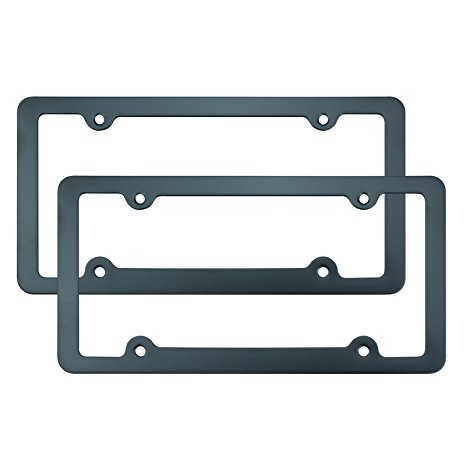 TASIRO 2 Pack Aluminum Metal License Plate Frame with 4 Holes Bonus Matching Screws Caps Black