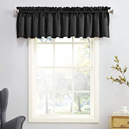 Sun Zero Barrow Energy Efficient Rod Pocket Curtain Valance, 54" x 18", Black