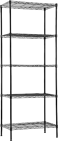 FDW 14" D×24" W×60" H Wire Shelving Unit Metal Commercial Shelf with 5 Tier Layer Rack Strong Steel for Restaurant Garage Pantry Kitchen Garage，Black
