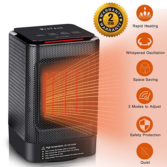 MroTech Ceramic Space Heater, Portable Oscillating Electric Heater with Overheating Protection & Adjustable Heating & Carrying Handle, 3 Wind Modes, Quiet, Perfect for Home & Office Use (950w)