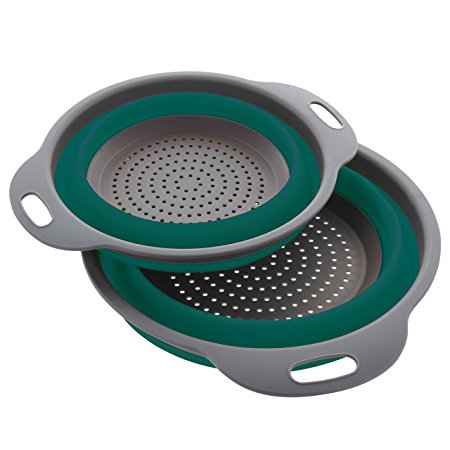 Kitchen Maestro Collapsible Silicone Colander/Strainer. Includes 2 Sizes 8 and 9.5 inch. … (Green)