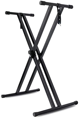 AKOZLIN X-Frame Keyboard Stand Double-X Piano Stand Folding 7 Position Height Adjustable 11.8"-37.8" Fits 54/61/73/76/88 Key Electric Pianos