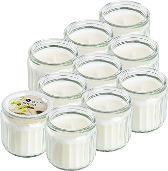 Ikea ADLAD White Mini Scented Candles in Glass Jars, Scandinavian Woods & Citrus, 12 Hours Each - Set of 10