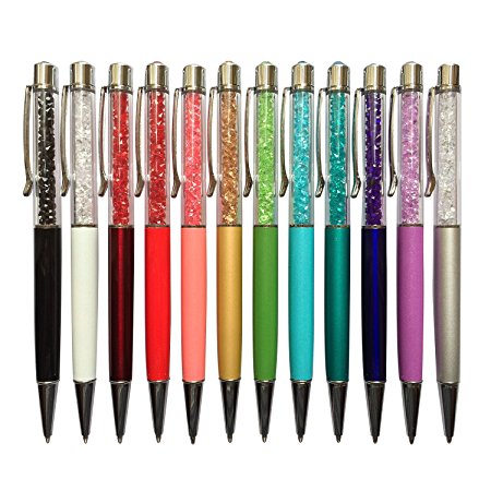 MengRan Bling Bling Slim Crystal Top Diamond Ballpoint Pens, 12 Colors