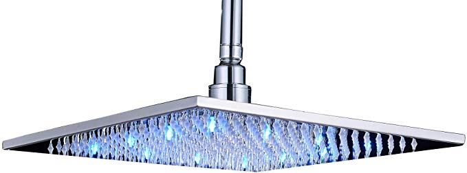 Rozin Chrome 12-inch Rainfall Shower Head Bathroom Replacement Top Sprayer with LED Light
