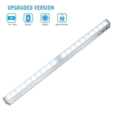 Cabinet Light, Motion Sensing Closet Under Cabinet LED Night Light, Battery Operated Stick-on Anywhere Portable 20 LED with 3M Magnetic Strip for Kitchen/Drawer/Corridor/Stairs/Trunk Lighting …