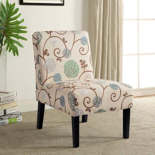 Harper&Bright Designs Fabric Accent Chair Living Room Armless Chair with Solid Wood Legs (Beige&Floral)