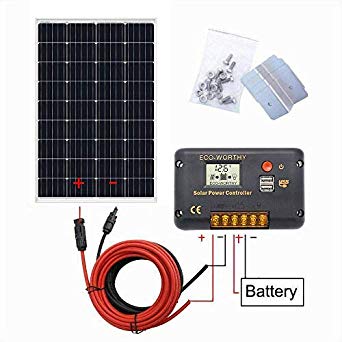 ECO-WORTHY 12V Solar Panel System: 120W Mono Solar Panel & 20A Solar Charge Controller & 5m Solar Cable & Z Style Mounting Brackets for Boat RV Motorhome Caravan Camper