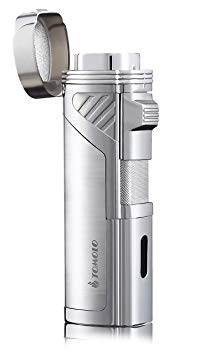 TOMOLO Torch Lighter Quadruple 4 Jet Flame Refillable Butane Cigar Lighter with Cigar Punch,Gift Box(Silver)