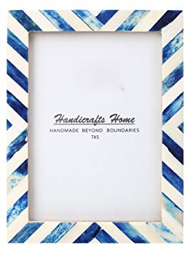 Handicrafts Home 5x7 Picture Photo Frame Chevron Herringbone Art Inspired Vintage Wall Décor Frames [5x7 Blue]