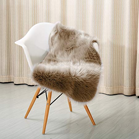 Reafort High Pile Super Soft Faux Sheepskin Rug, Chair Cover, Sofa Cover 20inx36in (20"x 36", Brown)