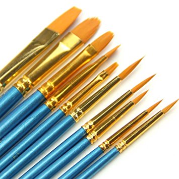 GOTD 10Pcs Artists Paint Brush Set Oil Acrylic Watercolor Round Pointed Tip Nylon Hair
