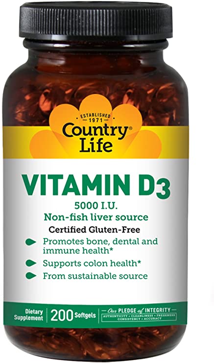 Country Life Vitamin D3 5000 I.U. 200 Softgels