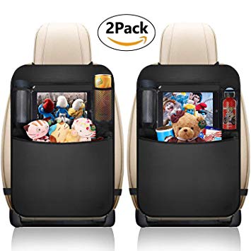 2-Pack Car Protector, Kick Mat Seat Back Organizer Waterproof Travel Storage Bag Backseat Car Organization, 4 Pockets