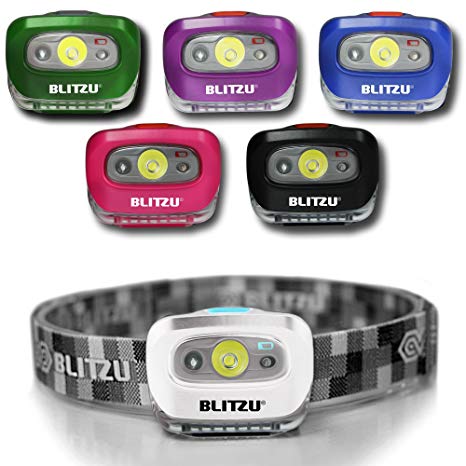BLITZU Brightest Headlamp Flashlight 165 Lumen with Bright White Cree Led   Red Light for Kids, Men, Women. Perfect for Running, Camping, Home Projects, Waterproof with Adjustable Headband WHITE