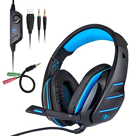 PS4 Headset, Gaming Headset for Xbox One PS4 PC, Surround Stereo Sound Over-Ear Headphones with Noise Cancelling Mic, LED Lights, Volume Control for Laptop, Mac, Nintendo Switch Games