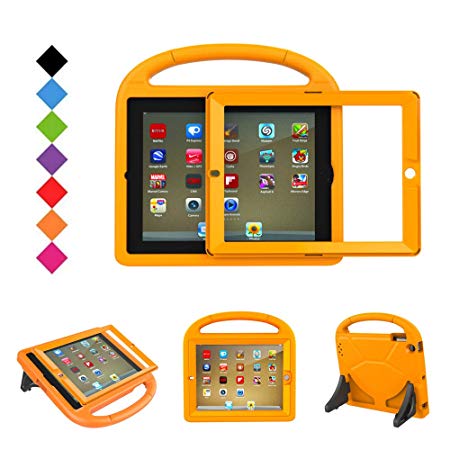 BMOUO Case for iPad 2 3 4 with Built-in Screen Protector - Shockproof Convertible Handle Stand Kids Case for Apple iPad 2nd 3rd 4th Generation, Orange