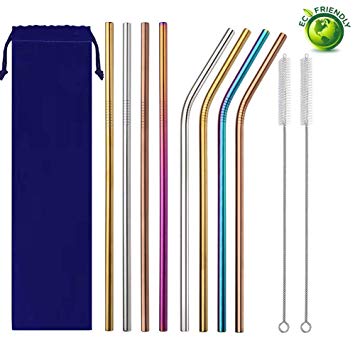 Metal Straws, Colorful Titanium Drinking Straws with Cleaning Brushes for Smoothies, Lemnoade, Cocktails, for 20oz/ 30oz Yeti Tumbler Ozark Trail Ramblers Cups (Titanium)
