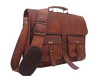 New 16" Vintage leather Messenger Bag for Mens Laptop Bag Office Briefcase