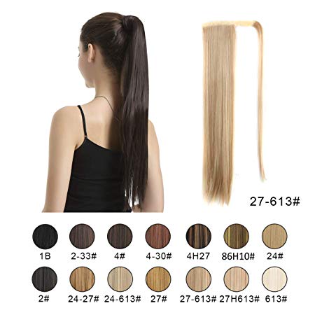 BARSDAR 26 inch Ponytail Extension Long Straight Wrap Around Clip in Synthetic Fiber Hair for Women - Strawberry Blonde mix Bleach Blonde Evenly