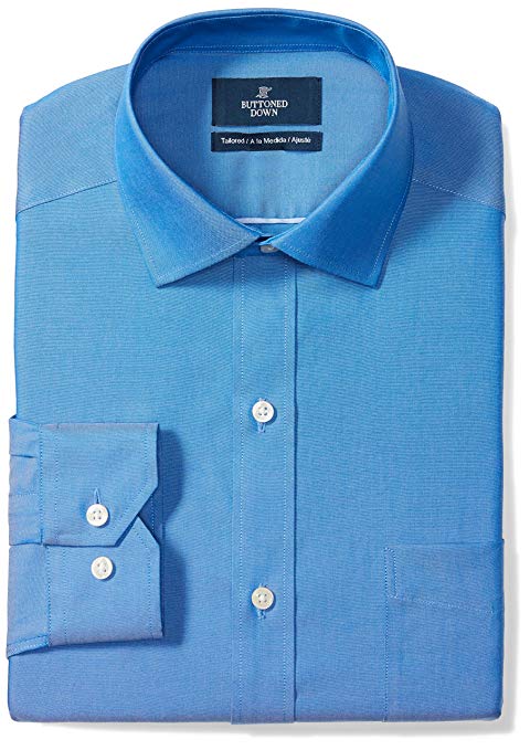 Amazon Brand - BUTTONED DOWN Men's Tailored Fit Spread-Collar Solid Pinpoint Non-Iron Dress Shirt