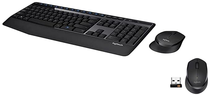 Logitech MK345 Wireless Combo Full-Sized Keyboard with Palm Rest and Comfortable Right-Handed Mouse, 2.4 GHz Wireless USB Receiver, Compatible with PC, Laptop - Black & M275 Wireless USB Mouse (Black)