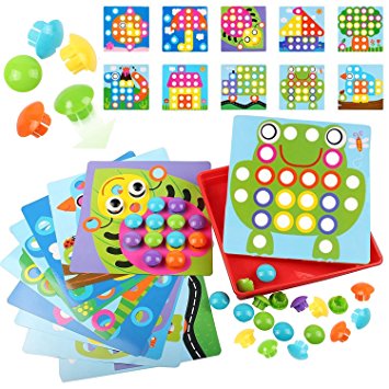 LUBA SAN Button Art Color Mushrooms Nails Matching Mosaic Pegboard Early Learning Educational Toys for Boys and Girls