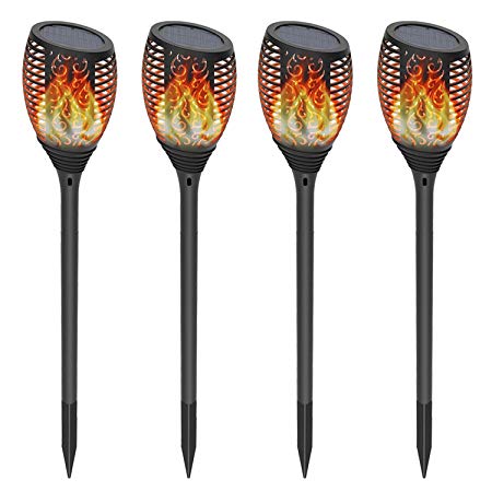 Solar Torch Lights Outdoor with Flickering Flame, OxyLED 4-Pack Waterproof Solar Path Light Landscape Decoration Lighting Dusk to Dawn Auto On/Off Security Torches Light for Patio Pathway Driveway