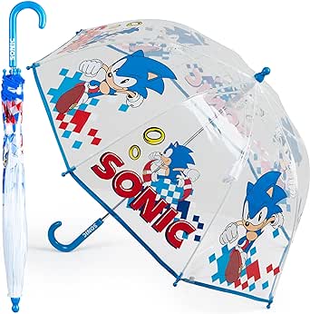 Sonic The Hedgehog Clear Umbrella for Boys - Folding Dome Birdcage Umbrella Kids - Lightweight Travel
