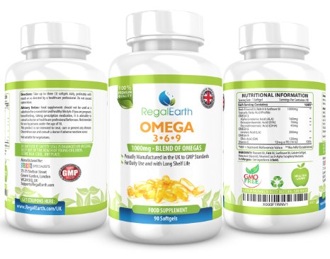 Omega 3 6 9 Fish Oil Complex 1000mg Supplements Capsules For Men and Women - Improved DHA EPA Fatty Acids Formula To Support Joints Heart and Brain - Strengthen Immune System Bones Improve Memory Regulate Cholesterol Triglyceride Levels - Money Back Guarantee - 90 Capsules - Made In The UK