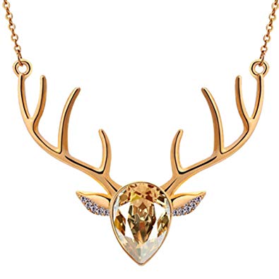 Alamana Women's Necklace, Faux Crystal Reindeer Head Pendant Chain Necklace