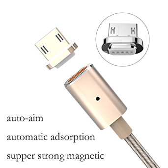 Coopsion Android Magnetic Charging Cable, Aluminum Alloy Supper Strong Magnetic Braided Cable Adapter 1.2m for Micro USB, Samsung and Android Device(Gold)