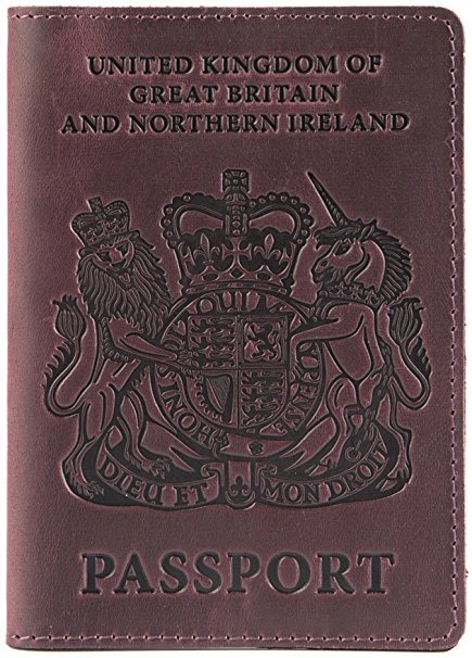 Shvigel Leather Passport Holder - for Men & Women - British Passport Cover Case (Maroon Vintage)