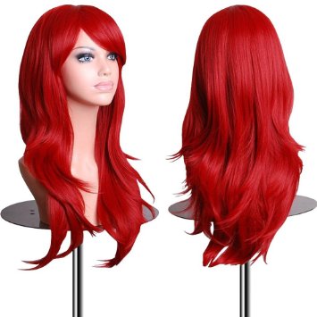 EmaxDesign Wigs 28 inch Wavy Curly Cosplay Wig With Free Wig Cap and Comb Red