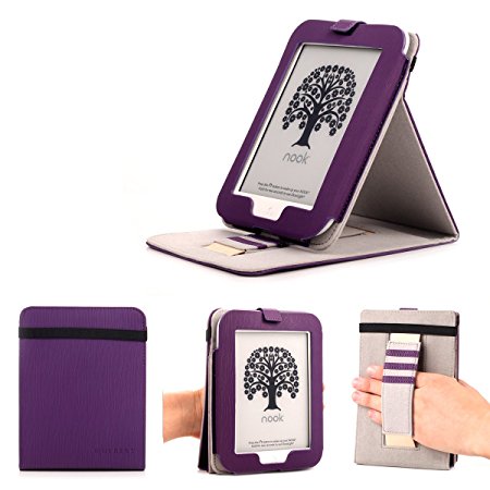 Mulbess - Nook GlowLight 4th Stand Case Cover - Leather Case Cover with Elastic Hand Strap (For Nook GlowLight 4th, Stand Purple)