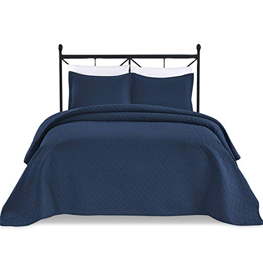 Basic Choice 3-piece Light weight Oversize Quilted Bedspread Coverlet Set - Navy Blue, King/California King