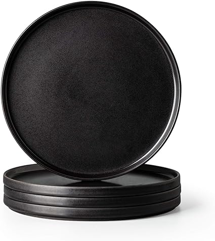 AmorArc Ceramic Dinner Salad Plates Set of 4, 8.0 Inch Reactive Matte Glaze Dish Set, Dessert, Salad, Appetizer, Small Dinner Plate, Microwave, Dishwasher Safe,Scratch Resistant,Reactive Matte Black