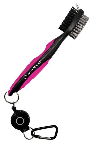 Golf Brush and Club Groove Cleaner By Ace Golf in Multiple Colors, 2 Ft Retractable Zip-line Aluminum Carabiner, Lightweight and Stylish, Ergonomic Design, Easily Attaches to Golf Bag