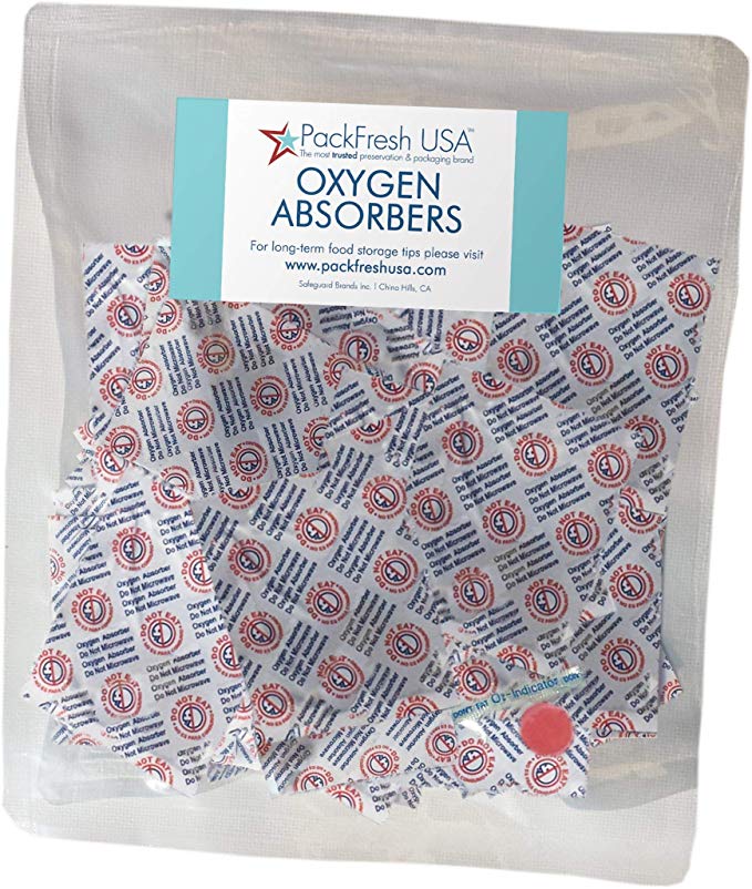 300cc Oxygen Absorbers for Long Term Food Storage - 50 with PackFreshUSA LTFS Guide