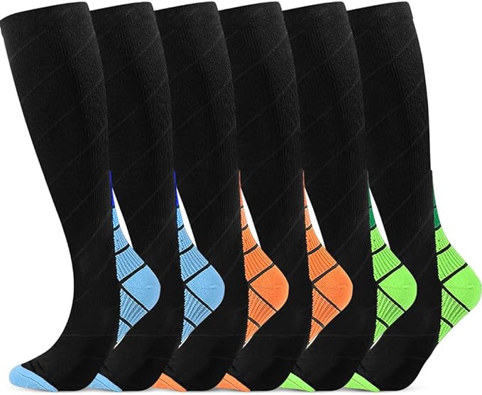 yoyomax Compression Socks for Men Women Circulation,20-30mmhg Knee High Sports Running Sock Stocking,Support Hose Recovery,Relief Calves Foot Pain for Athletic Pregnancy Travel Nursing Flying-6 Pairs