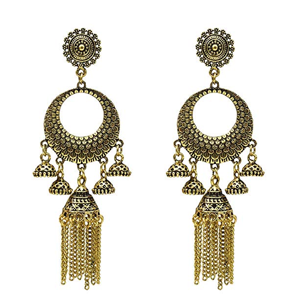 Egypt Turkish Classic Antique Silver Gold Vintage Long Tassel Moon Drop Earrings Gypsy Bohemian Indian Jewelry For Women Wedding