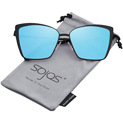 SOJOS Cateye Sunglasses for Women Fashion Mirrored Lens Metal Frame SJ1086