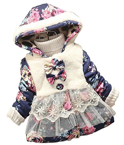 Baby Girl Floral Bowknot Thickened Warm Jacket Winter Coat