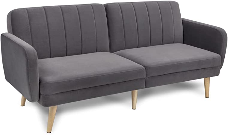Milliard Futon Sofa Bed, Memory Foam Convertible Sofa Couch, Grey Velvet