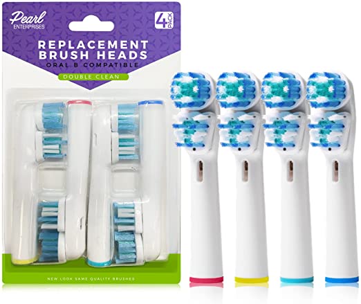 Oral-B Compatible Replacement Toothbrush Heads Double Clean for Oralb Braun Electric Toothbrush Replacement Heads for Oral B Pro, 1000, 8000, 9000, Sonic, Adults, Kids, Vitality, Dual (4)