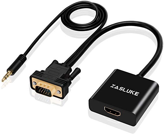 ZasLuke VGA to HDMI, 1080P VGA Male to HDMI Female Converter Adapter with a 3.5mm Audio Cable and USB Power Cable for Computer, Monitor, Projector, HDTV and More (Only from VGA to HDMI)