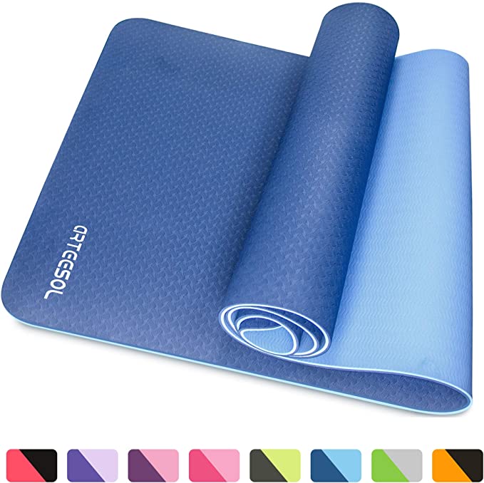 arteesol Exercise Mat, Yoga Mat Non-Slip Fitness Mat, Eco Friendly TPE Pilates Mat with Carrying Strap for Gymnastics Yoga Pilates Workout and Training, 183cm×61cm×6mm