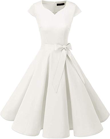 DRESSTELLS Women's Vintage Tea Dress Prom Swing Cocktail Party Dress with Cap-Sleeves