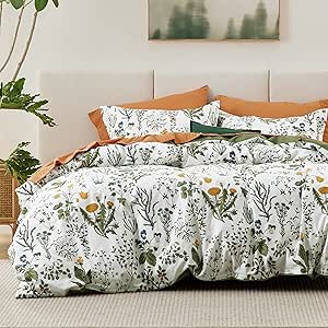 Bedsure Duvet Cover Twin Size - 100% Cotton Reversible Floral Duvet Cover Set with Zipper, Soft & Breathable Green Bedding Set, 2 Pieces, 1 Duvet Cover 68"x90" and 1 Pillow Sham 20"x26"